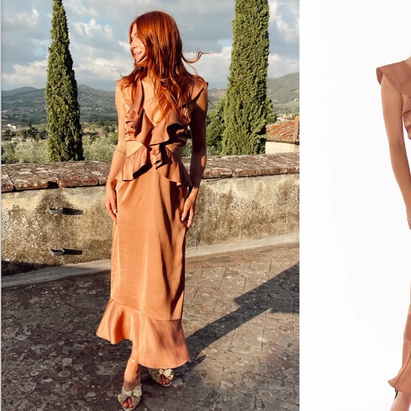 NWT Zoey MIDI Dress in copper luxe satin size medium - Picture 2 of 4